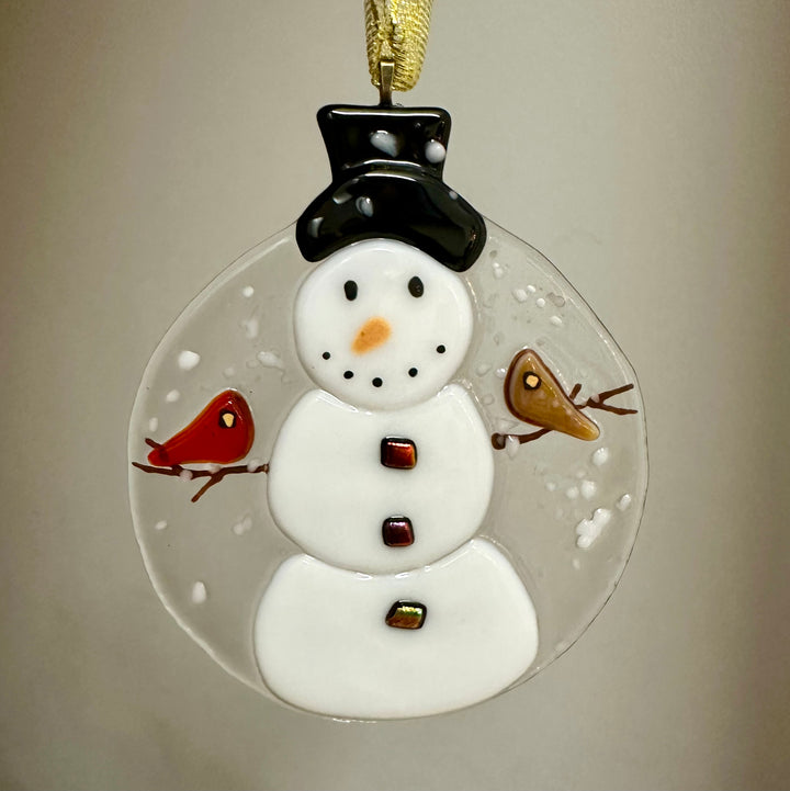 Snowman with 2 Cardinals Ornament