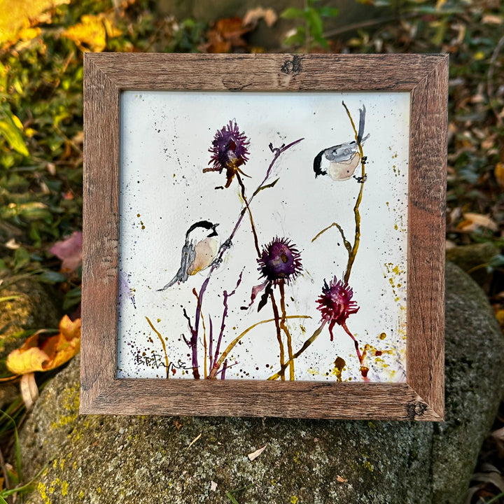 Chickadees on Thistle Medium Painting