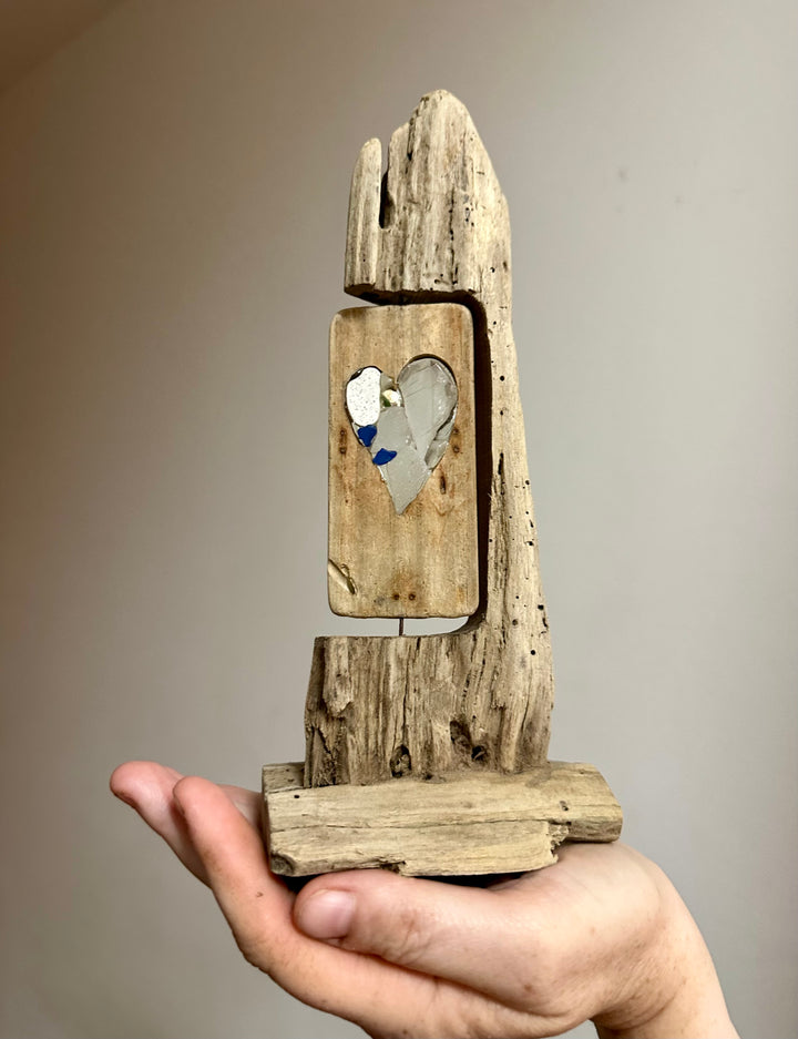 Driftwood + Beach Glass Spinning Heart