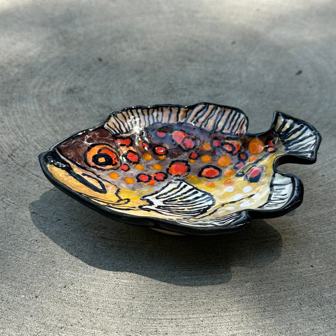 Fish Dish Small Orange + Brown