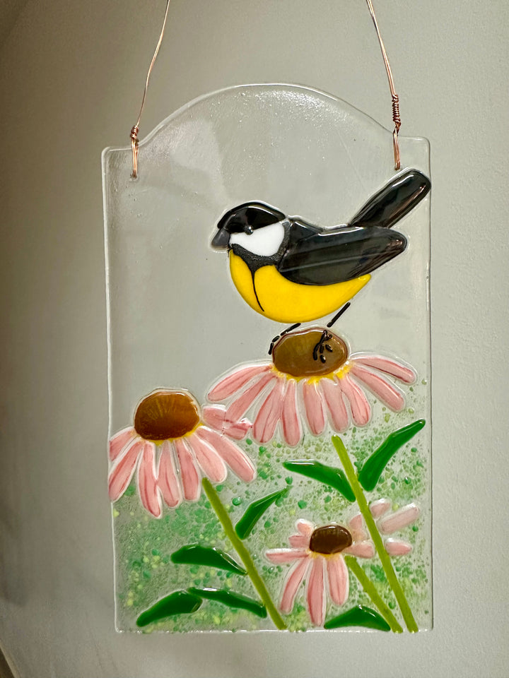 Yellow Finch on a Purple Coneflower Panel