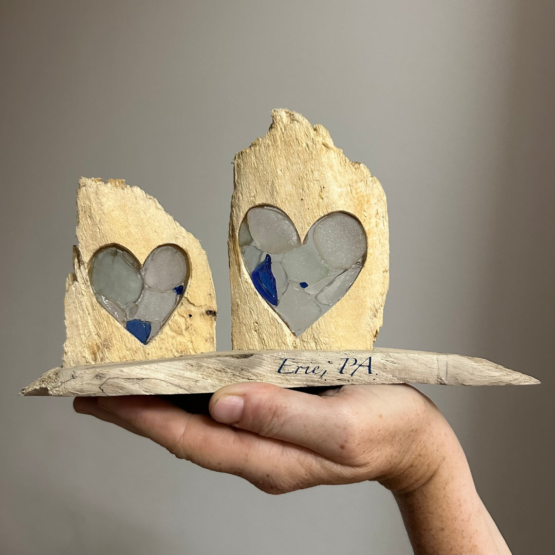 Driftwood + Beach Glass Two Hearts Erie, PA