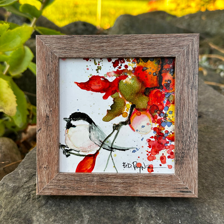 Chickadee in Autumn Glow Mini Painting