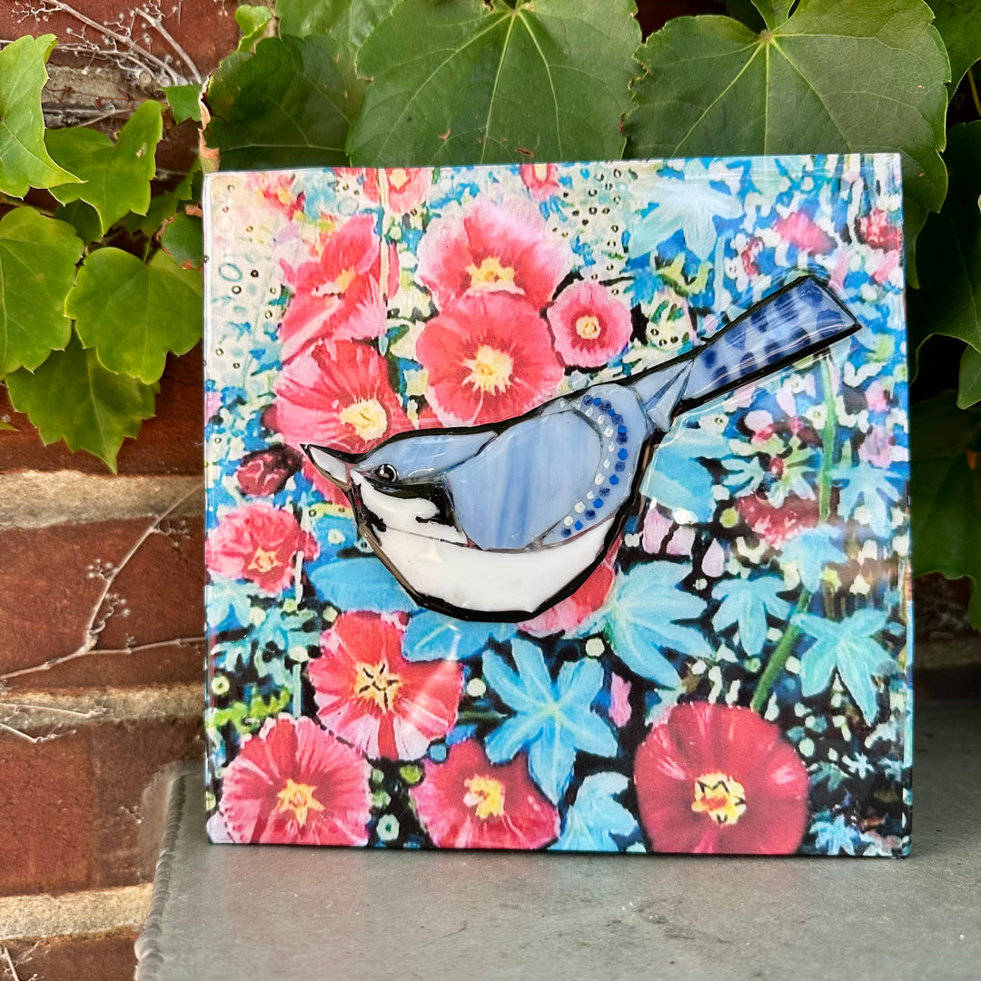 Nuthatch &amp; Hollyhocks