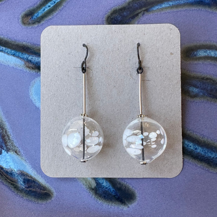Spotted Glass with Sterling Tube Earrings