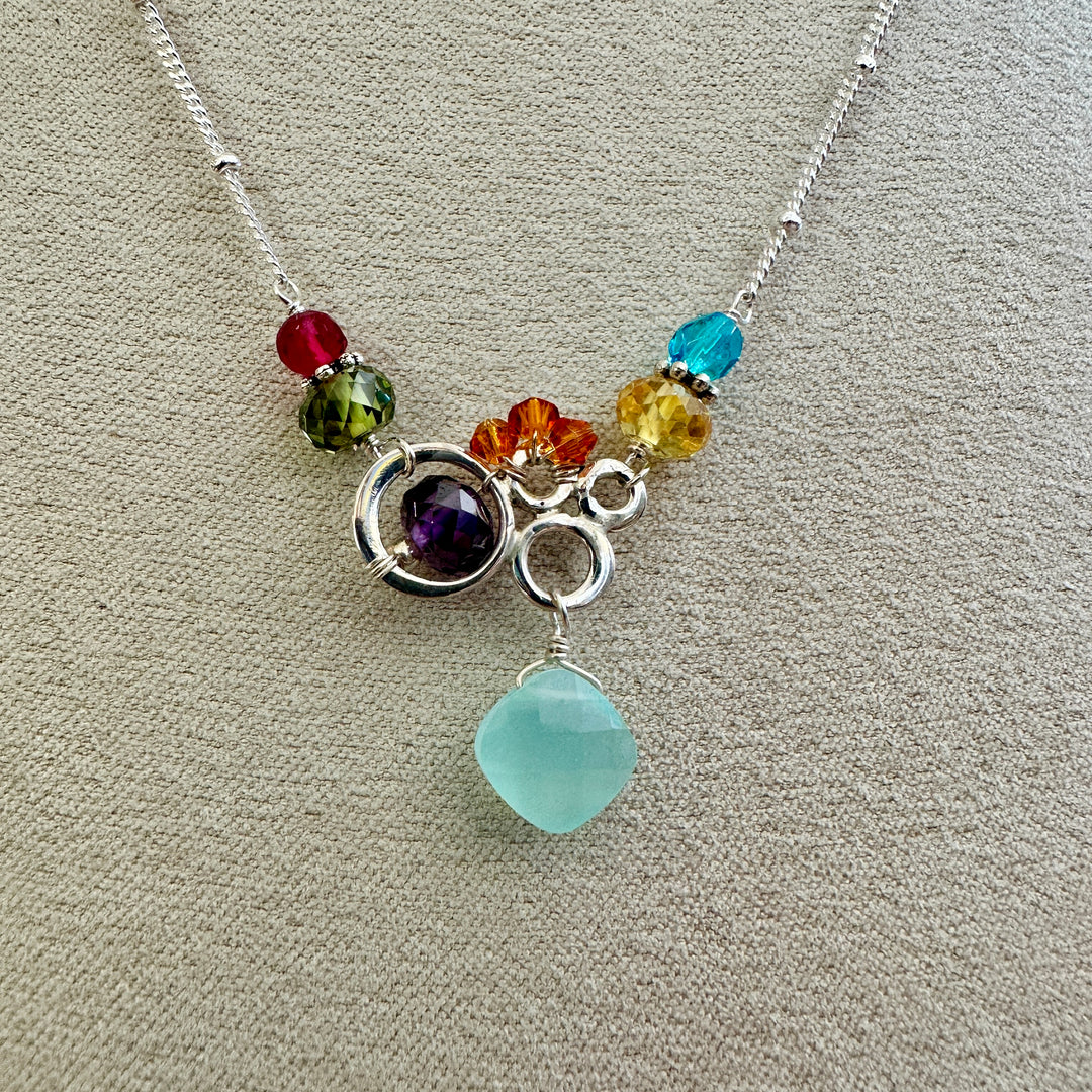 Small Bubbles with Diamond Gem Necklace Chalcedony