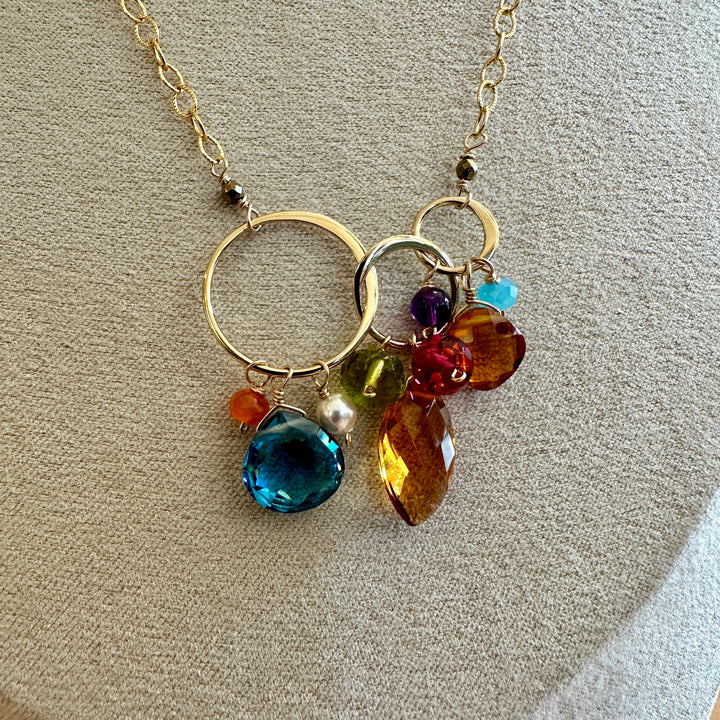 3 Links Gem Necklace On Double Chain