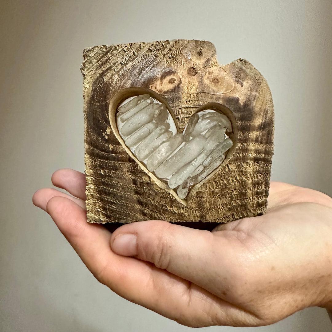 Driftwood + Stacked Beach Glass Heart