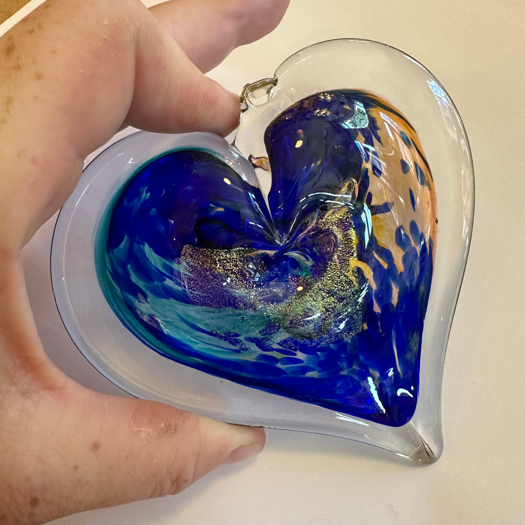 Medium Glass Heart - Ocean Tide
