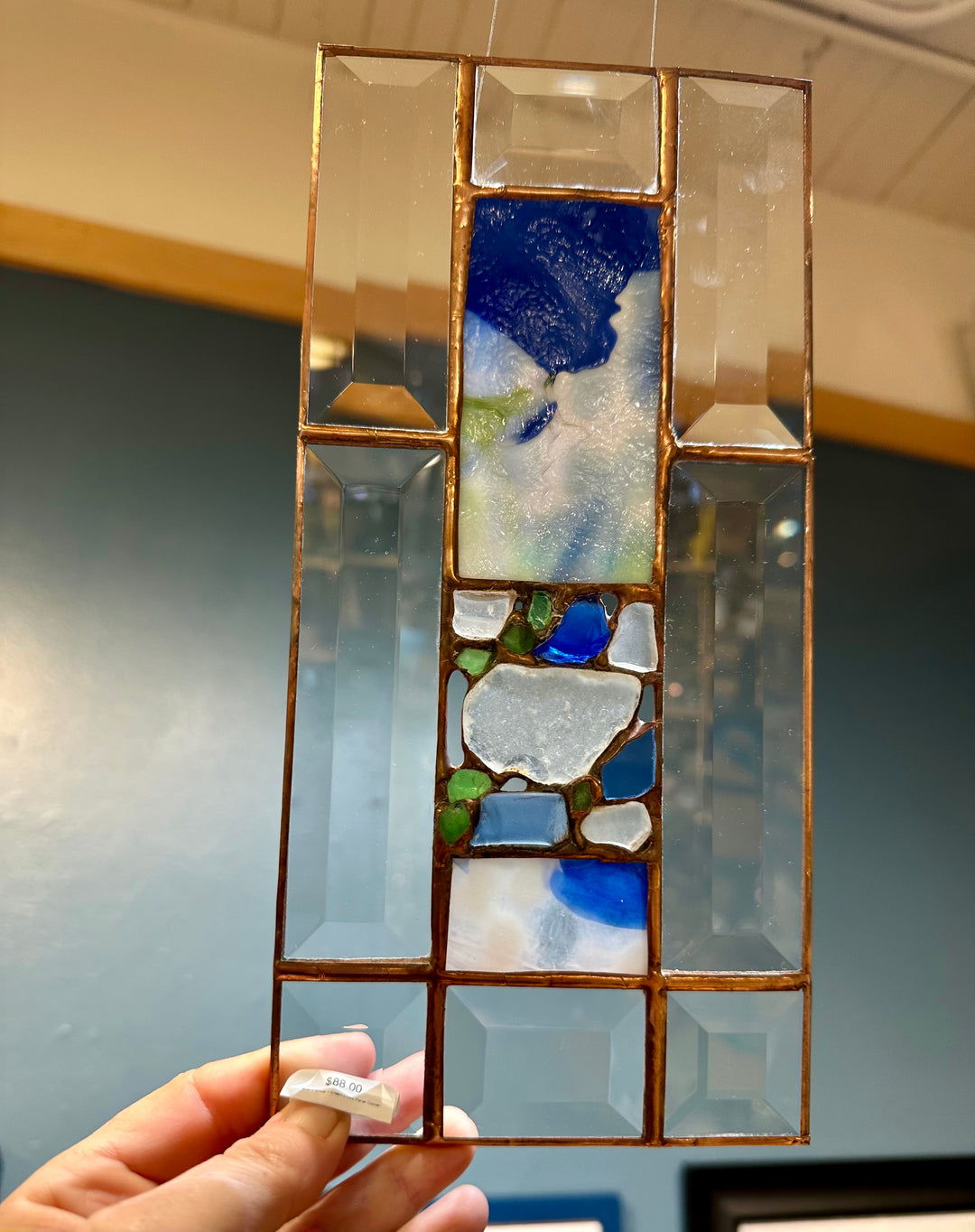 Blue + White + Green Glass Panel Copper