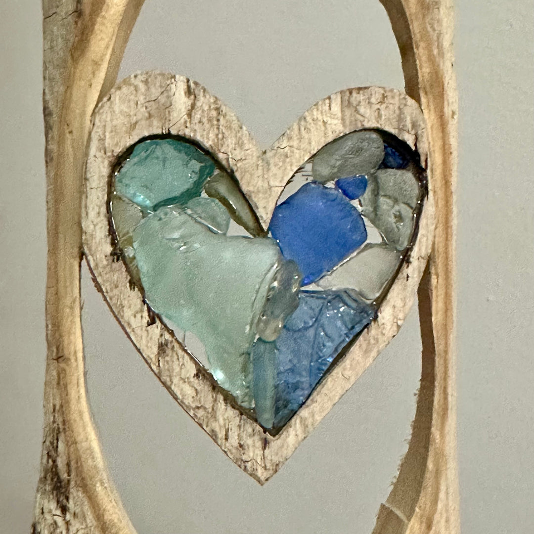 Driftwood + Beach Glass Floating Blue Heart
