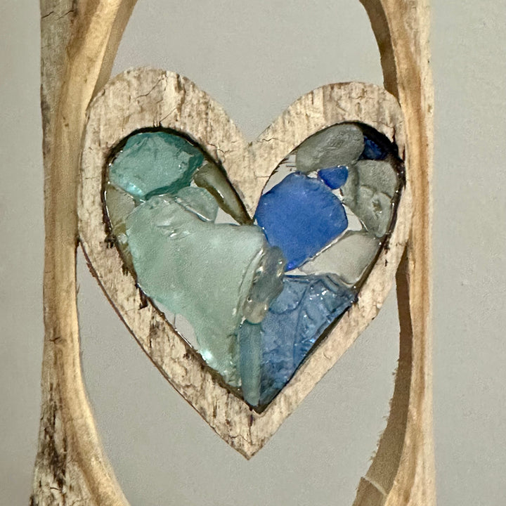 Driftwood + Beach Glass Floating Blue Heart