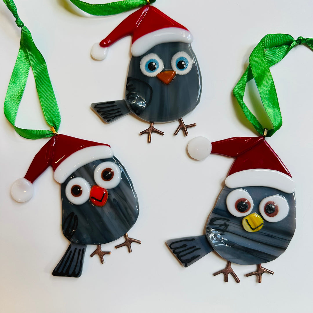 Santa Bird Ornament Gray