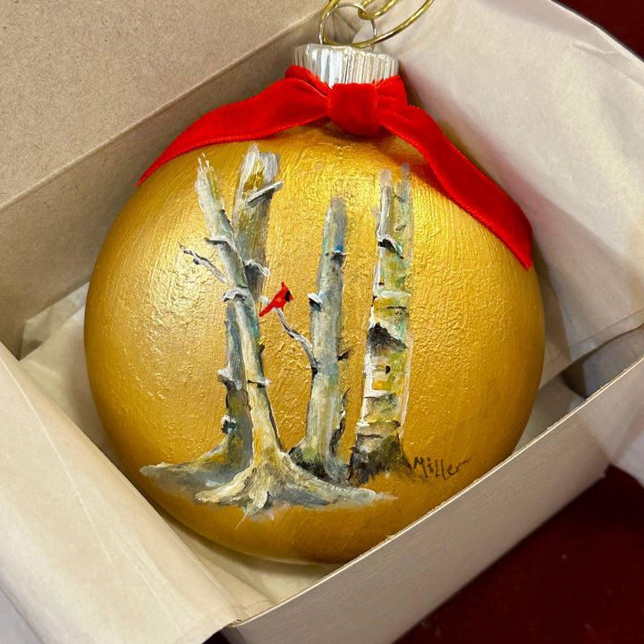 Cardinal + Birches Hand Painted Ornament