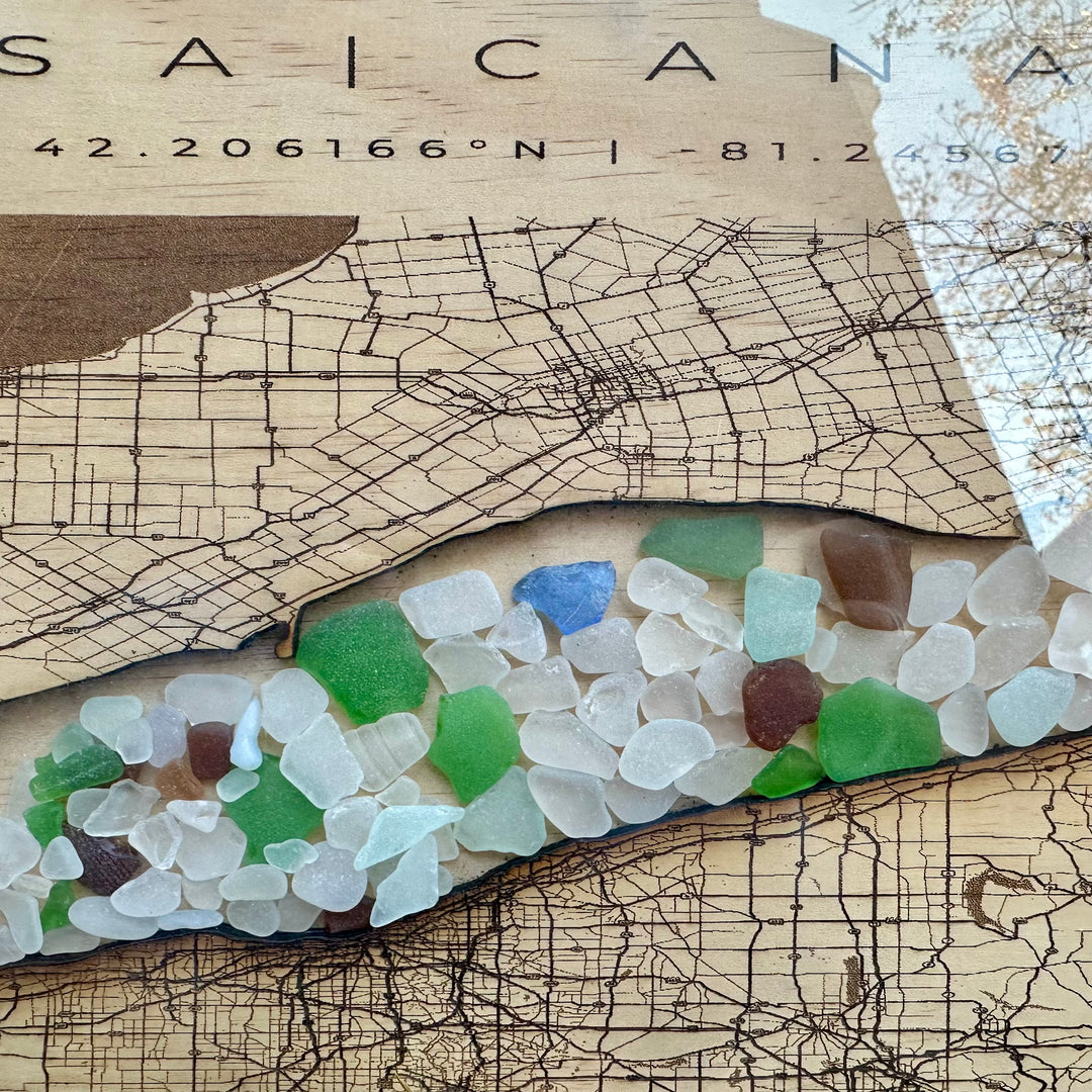 Lake Erie Map Beach Glass + Acrylic Large