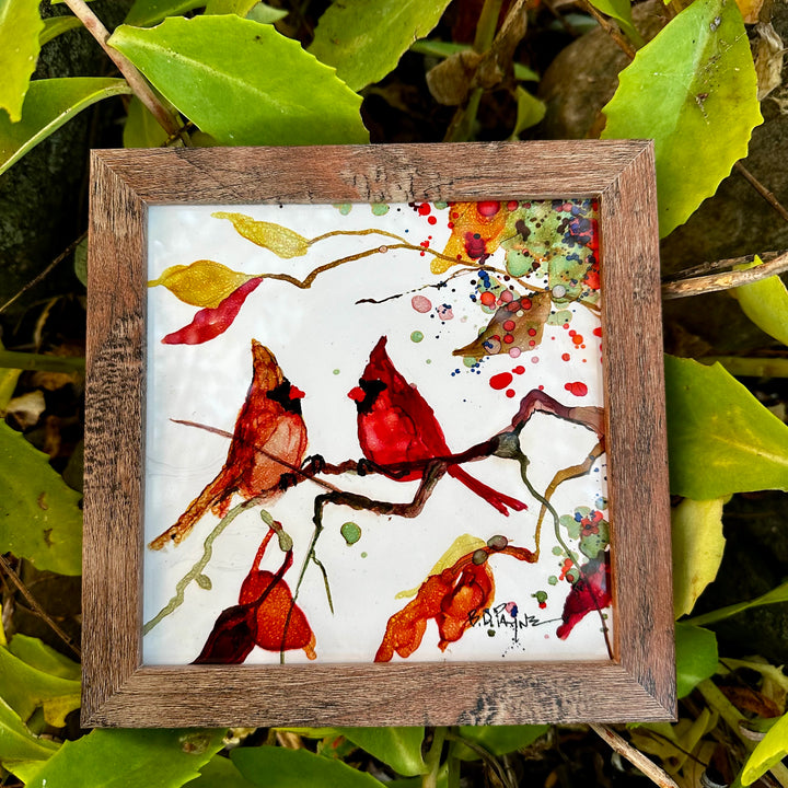 Cardinal Pair in Fall Medium Painting