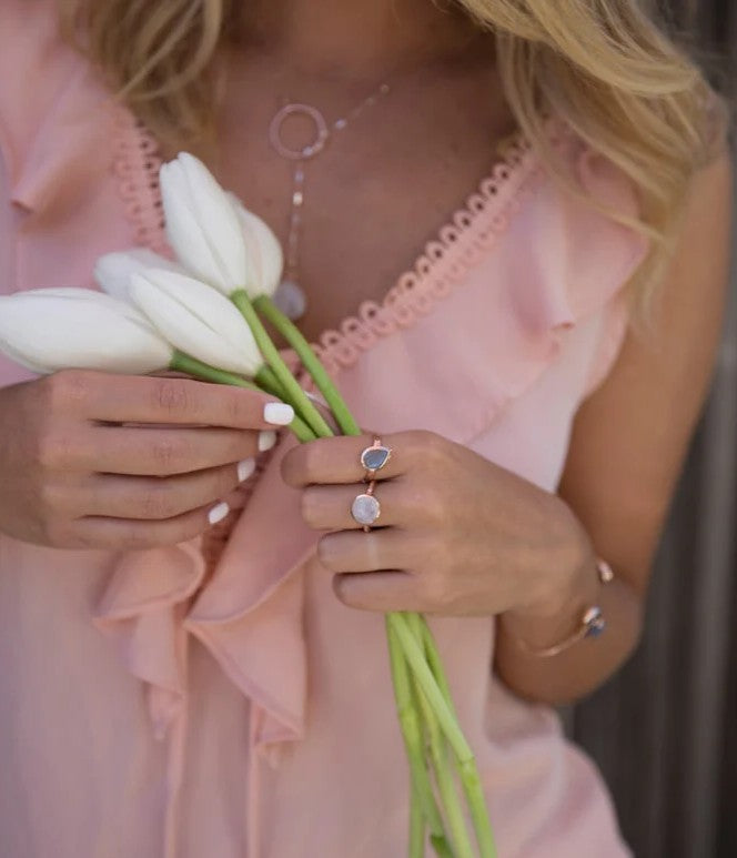 Beatriz Ring Rainbow Labradorite Rose Gold