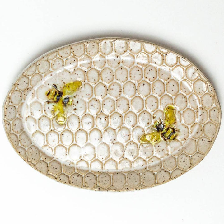 Oval Trinket Dish Bee White