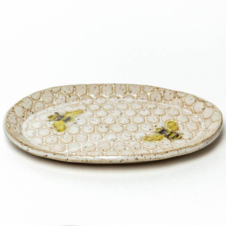 Oval Trinket Dish Bee White