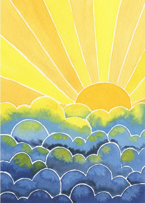 Birthday Card - Blue and Yellow Sunset