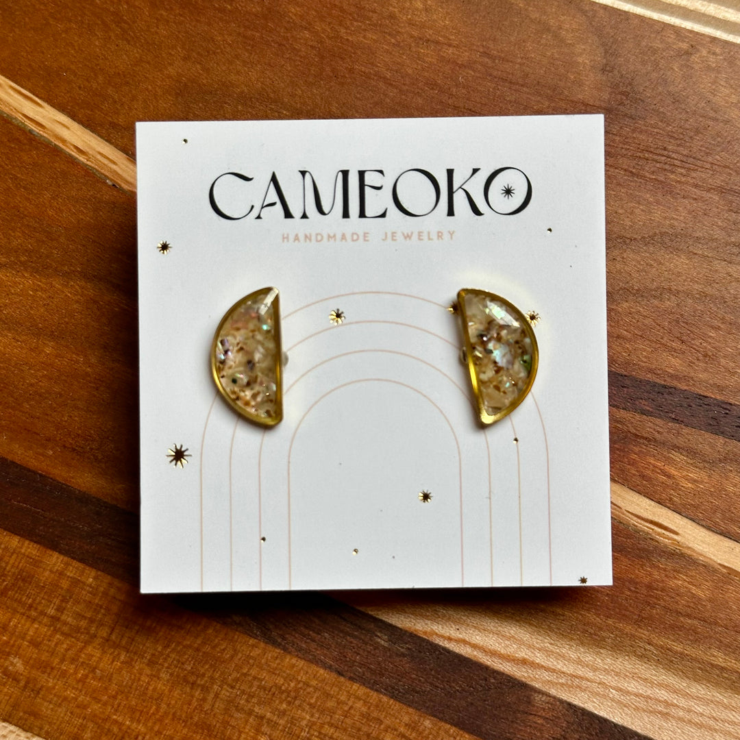 Half Moon Crushed Stone Inlay Earrings