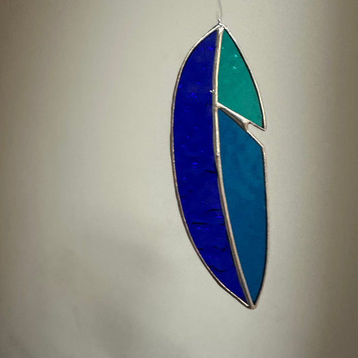 Stained Glass Feather Blue Teal