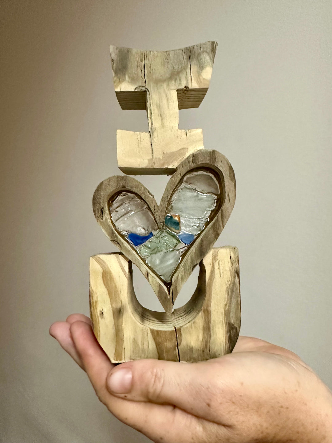 Driftwood + Beach Glass Large I Love You