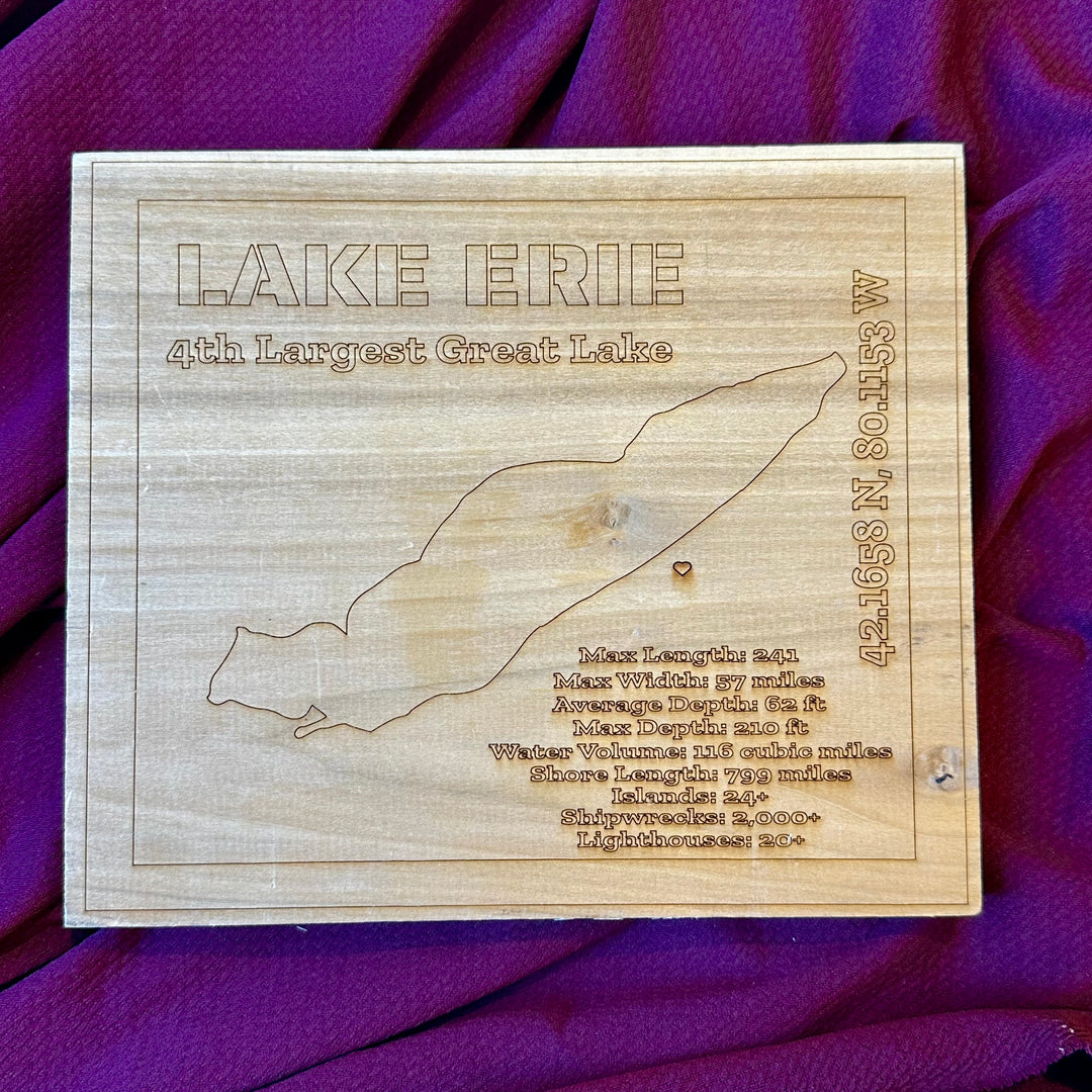 Lake Erie Map on Wood