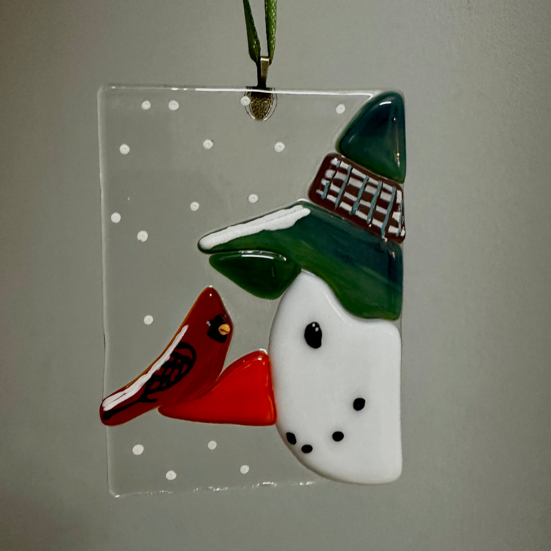 Snowman with Cardinal on Nose Ornament