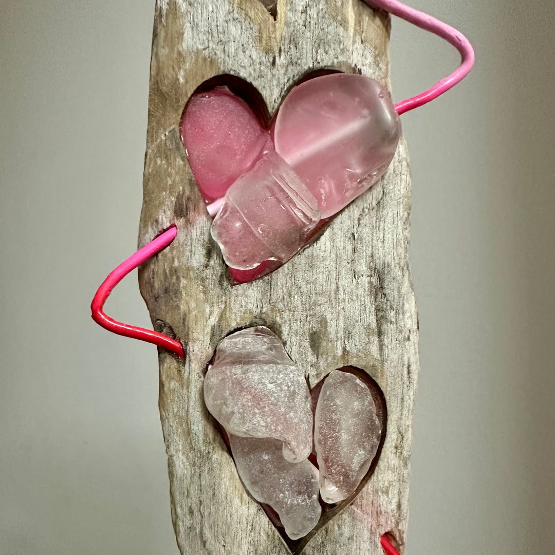 Driftwood + Beach Glass 3 Hearts Large