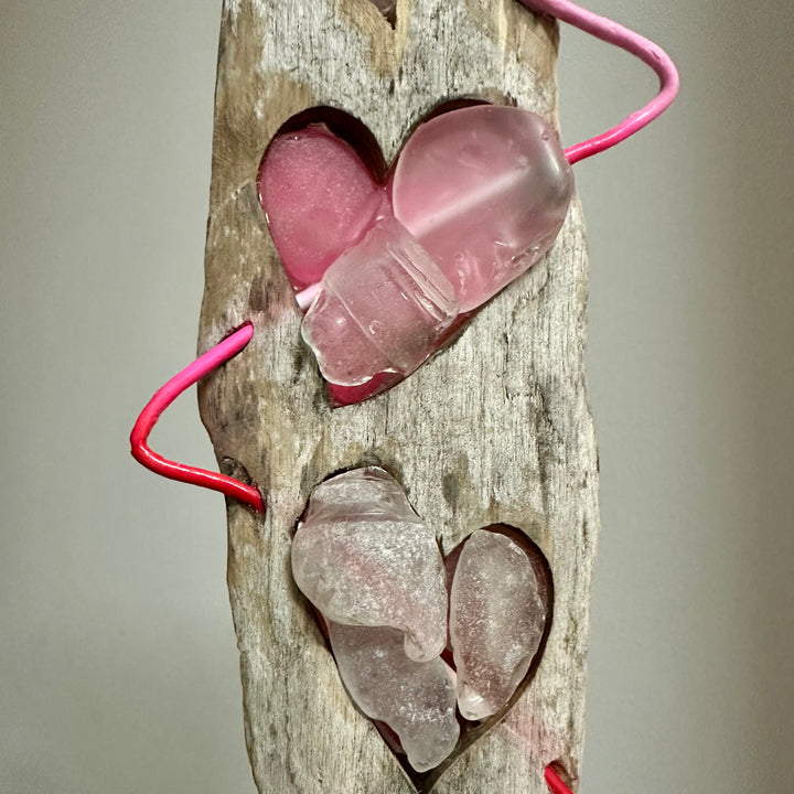 Driftwood + Beach Glass 3 Hearts Large