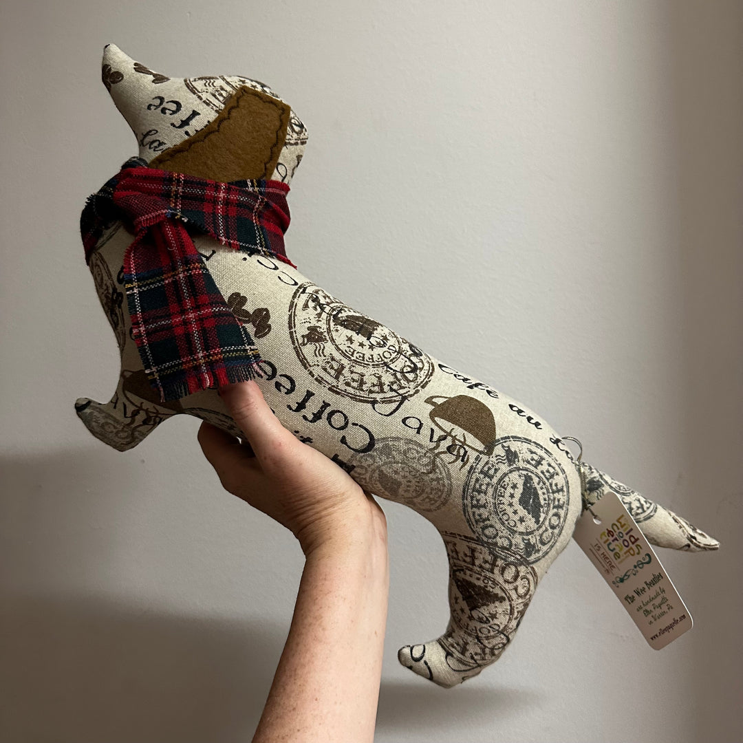 Plush Doxie - Coffee + Plaid
