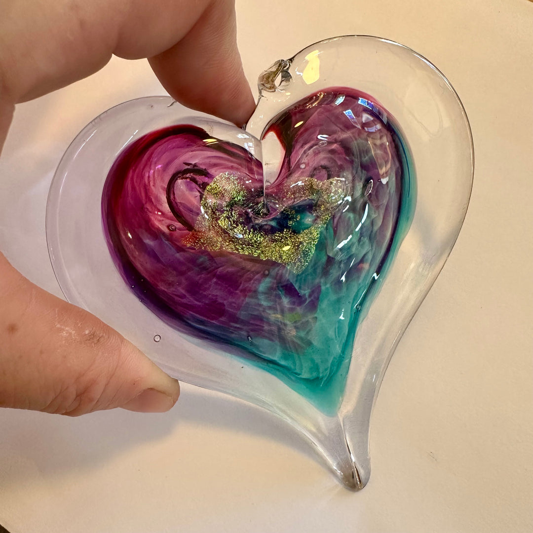 Medium Glass Heart - Peacock