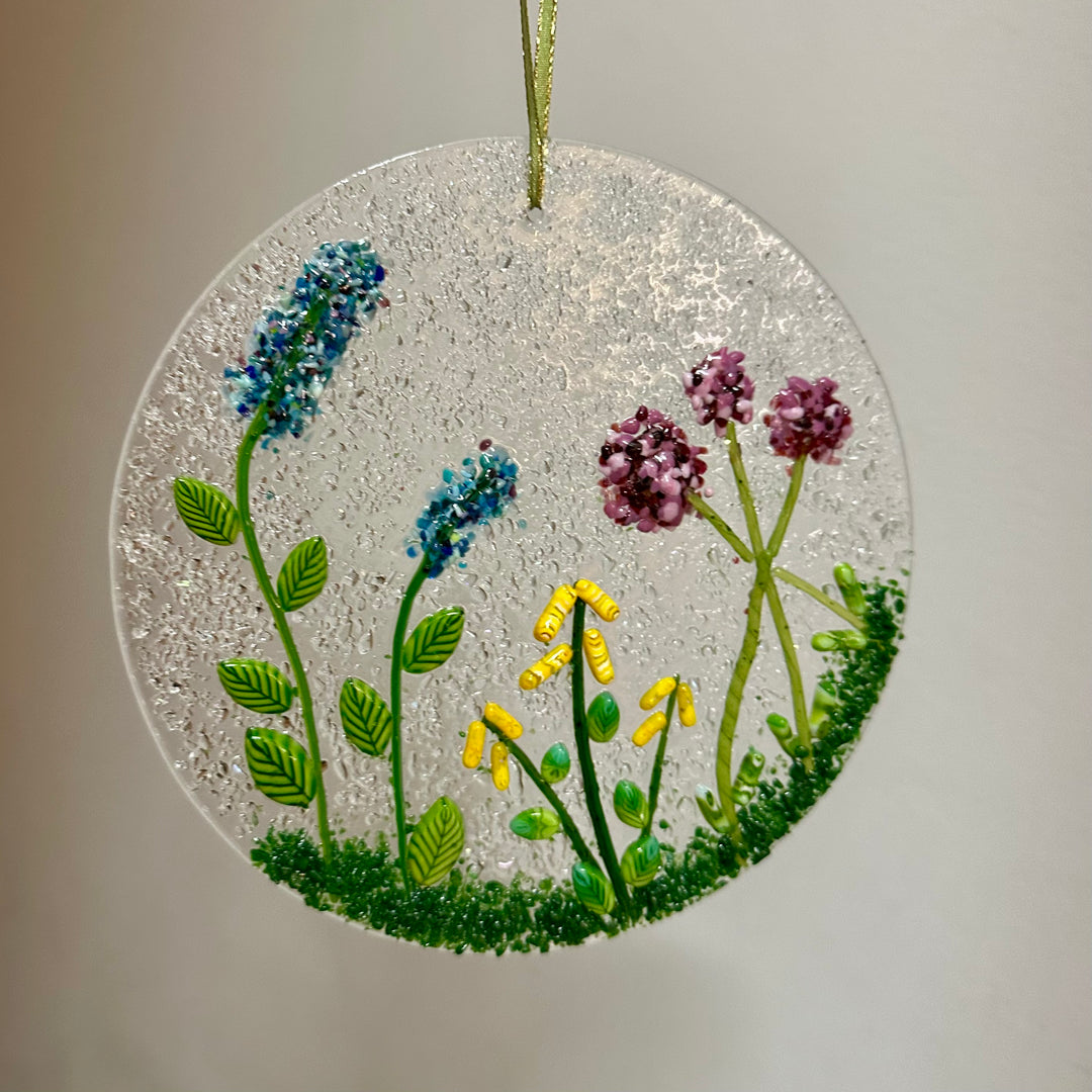 Teal, Yellow, Purple Flower Suncatcher