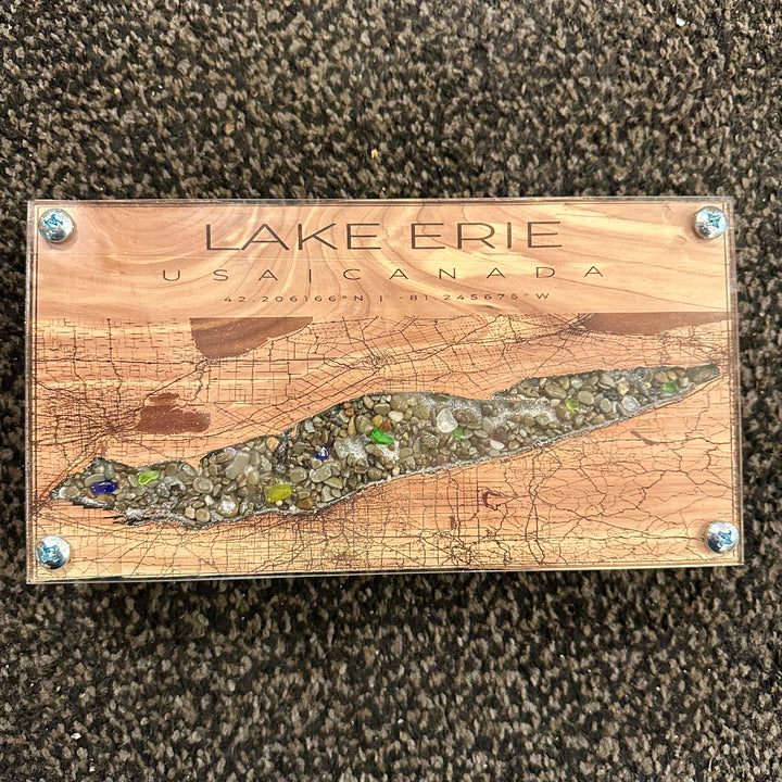 Lake Erie Cedar Map Beach Glass + Stone