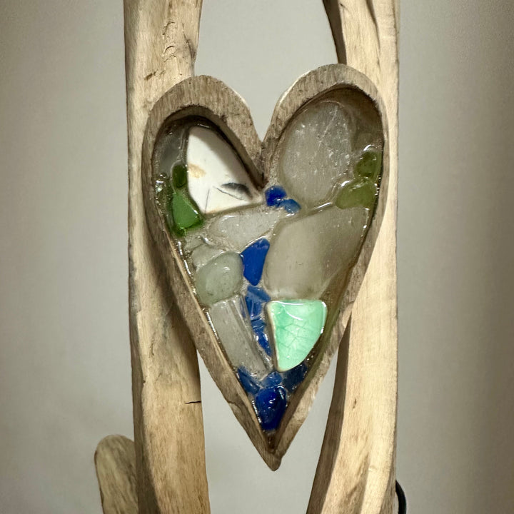 Driftwood + Beach Glass Heart with Wire Accent