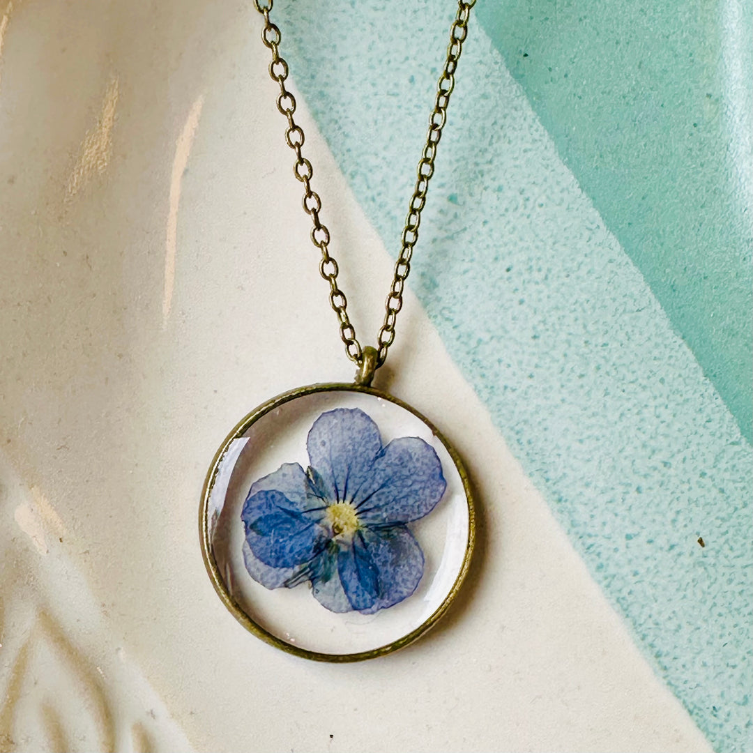 Pressed Botanical Necklace - Purple Flower I