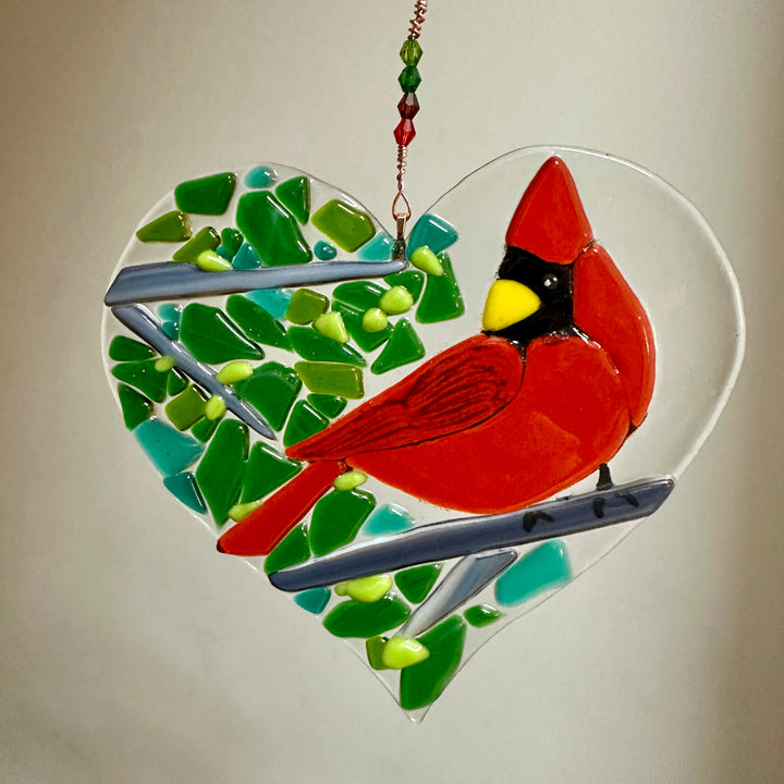 Glass Heart with Cardinal