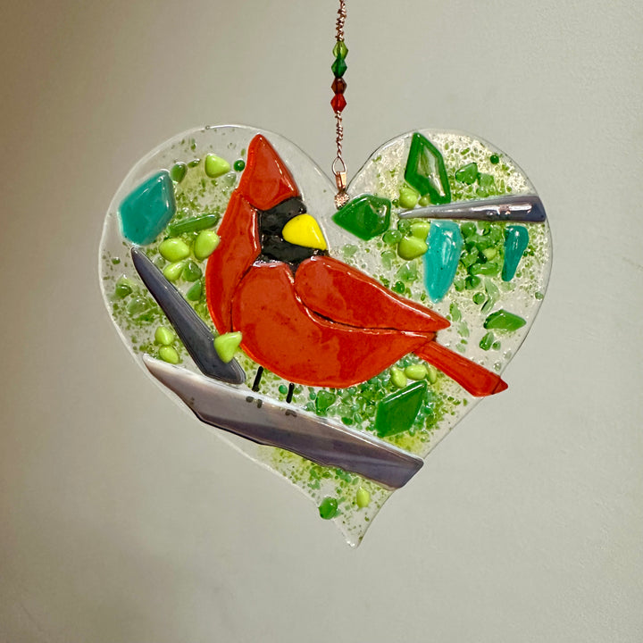 Glass Heart with Cardinal