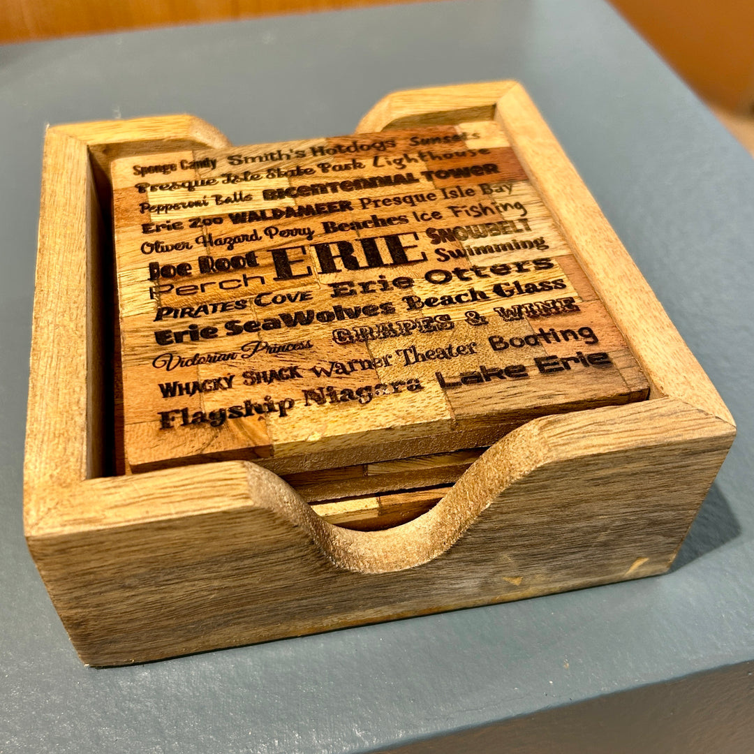 Coasters ERIE Words Set with Caddy