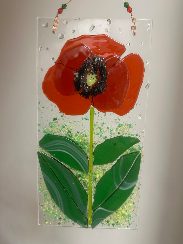 Poppy Panel Fused Glass