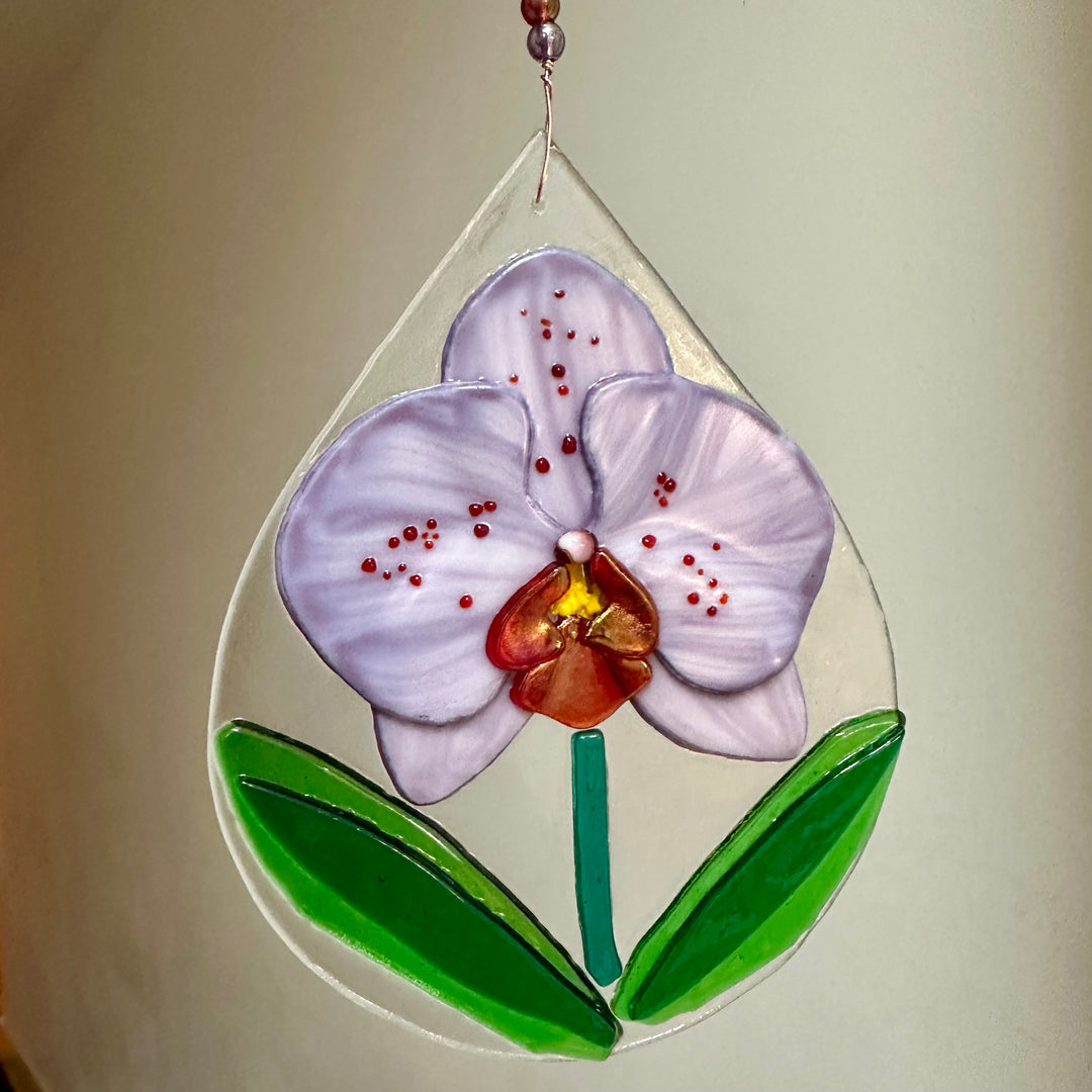 Purple Orchid Teardrop Suncatcher