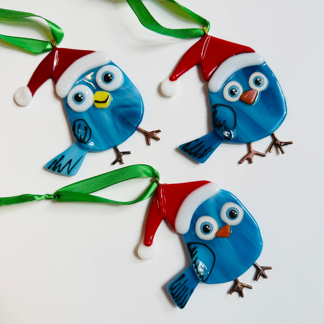 Santa Bird Ornament Blue