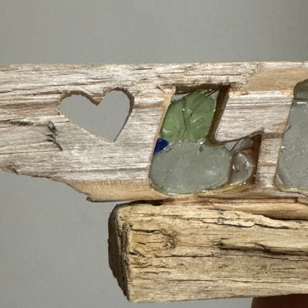 Driftwood + Beach Glass Multicolor Love Stand Small