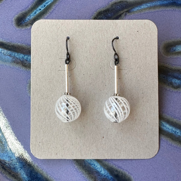 White Swirl Glass with Sterling Tube Earrings