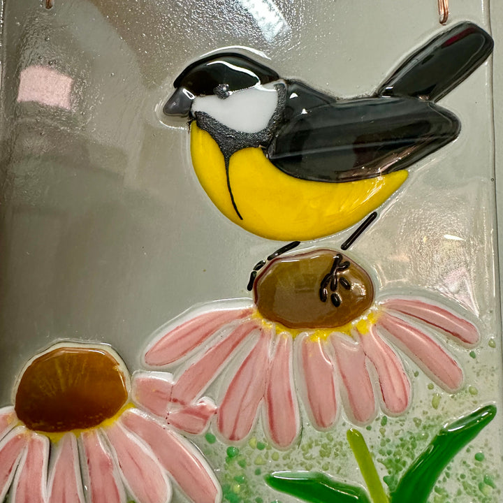 Yellow Finch on a Purple Coneflower Panel
