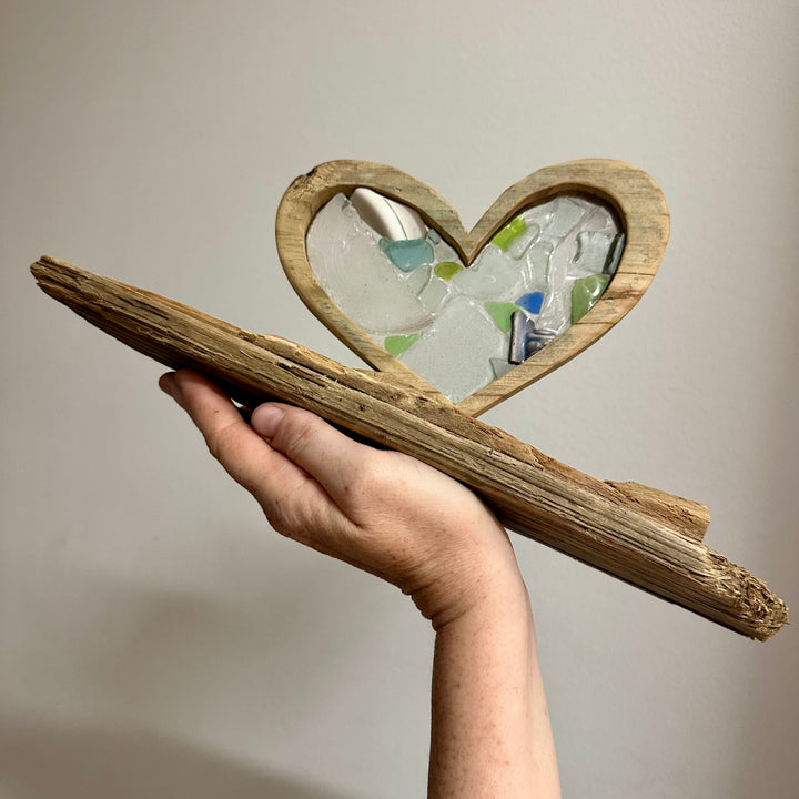 Driftwood + Beach Glass Large Heart