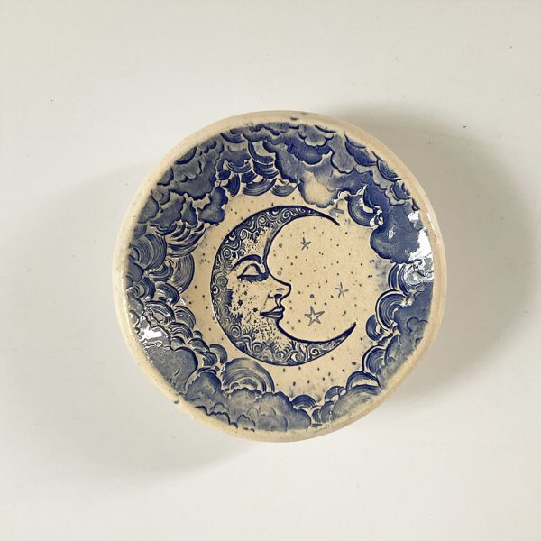 Pottery Dish Bowl - Blue Crescent Moon