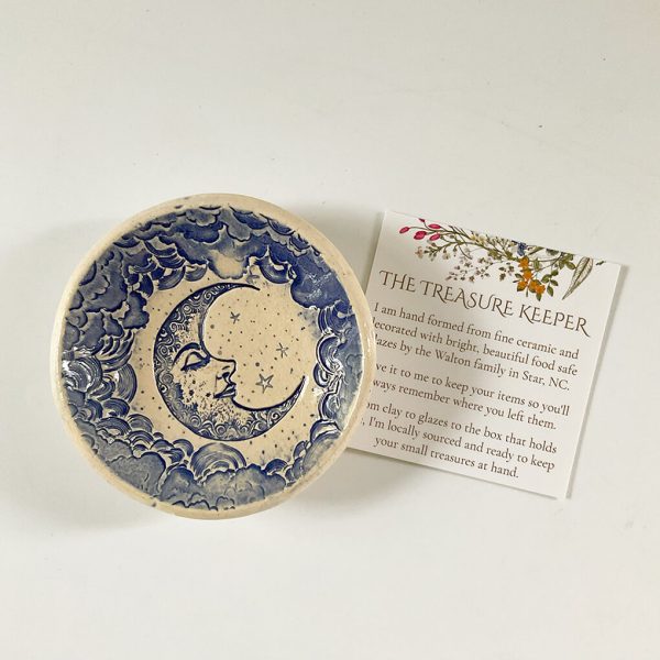 Pottery Dish Bowl - Blue Crescent Moon