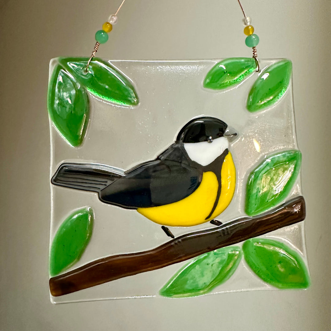 Bird on a Branch Fused Glass Panel